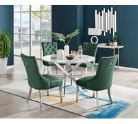 Furniturebox Uk Novara White Marble 120Cm Round Dining Table & 4 Green Belgravia Chairs