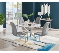 Furniturebox Uk Novara White Marble 120Cm Round Dining Table & 4 Grey Murano Chairs