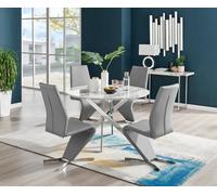 Furniturebox Uk Novara White Marble 120Cm Round Dining Table & 4 Grey Willow Chairs