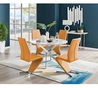 Furniturebox Uk Novara White Marble 120Cm Round Dining Table & 4 Mustard Willow Chairs