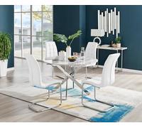 Furniturebox Uk Novara White Marble 120Cm Round Dining Table & 4 White Murano Chairs