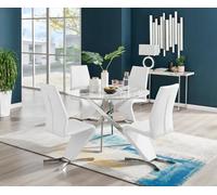 Novara White Marble Effect 120cm Dining Table 4 Willow Chairs - White