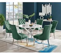 Furniturebox Uk Novara White Marble 120Cm Round Dining Table & 6 Green Belgravia Chairs
