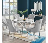 Furniturebox Uk Novara White Marble 120Cm Round Dining Table & 6 Grey Belgravia Chairs