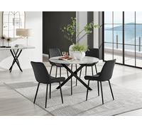Furniturebox Uk Novara White Marble Black Leg 120Cm Round Dining Table & 4 Black Pesaro Black Leg Chairs