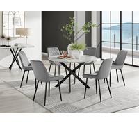 Furniturebox Uk Novara White Marble Black Leg 120Cm Round Dining Table & 6 Grey Pesaro Black Leg Chairs