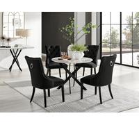 Furniturebox Uk Novara White Marble Black Leg Round Dining Table & 4 Black Belgravia Black Leg Chairs