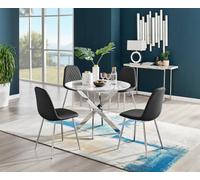 Furniturebox Uk Novara White Marble Round Dining Table & 4 Black Corona Silver Chairs