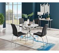 Furniturebox Uk Novara White Marble Round Dining Table & 4 Black Isco Chairs