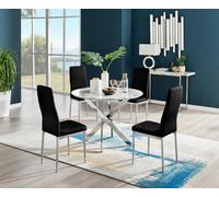Furniturebox Uk Novara White Marble Round Dining Table & 4 Black Velvet Milan Chairs