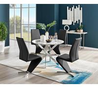 Furniturebox Uk Novara White Marble Round Dining Table & 4 Black Willow Chairs