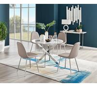 Furniturebox Uk Novara White Marble Round Dining Table & 4 Cappuccino Corona Silver Chairs