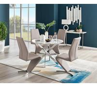 Furniturebox Uk Novara White Marble Round Dining Table & 4 Cappuccino Willow Chairs