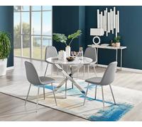 Furniturebox Uk Novara White Marble Round Dining Table & 4 Grey Corona Silver Chairs