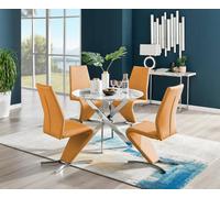 Furniturebox Uk Novara White Marble Round Dining Table & 4 Mustard Willow Chairs