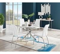 Furniturebox Uk Novara White Marble Round Dining Table & 4 White Isco Chairs