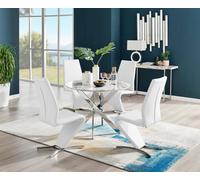 Furniturebox Uk Novara White Marble Round Dining Table & 4 White Willow Chairs