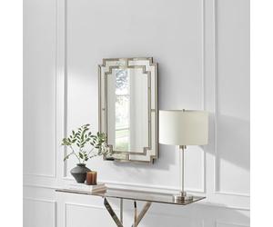 Furniturebox UK Opaline Grey Large Rectangle Wall Mirror 90x60cm - Ornate Art Deco Style with Smoked Grey Reflective Frame - Horizontal or Vertical Hanging For Living Room, Bedroom, Hallway