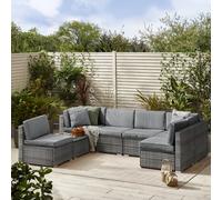 FurnitureboxUK Orlando 6 Seat Modular Outdoor Garden Sofa - Rattan Garden Sofa with Thick Cushions - Garden Coffee Table in Grey FurnitureboxUK Grey
