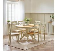 FurnitureboxUK Padstow Wooden Extending Dining Table & 6 Millford Chairs in Cream FurnitureboxUK Cream