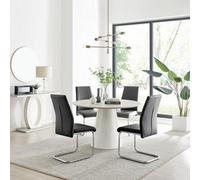 Furniturebox Uk Palma Beige Stone Effect Round Dining Table & 4 Black Lorenzo Chairs