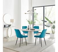 Furniturebox Uk Palma Beige Stone Effect Round Dining Table & 4 Blue Pesaro Black Leg Chairs