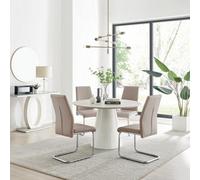 Furniturebox Uk Palma Beige Stone Effect Round Dining Table & 4 Cappuccino Lorenzo Chairs