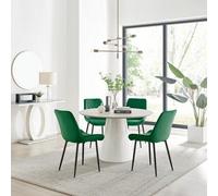Furniturebox Uk Palma Beige Stone Effect Round Dining Table & 4 Green Pesaro Black Leg Chairs