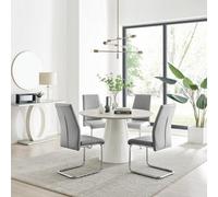 Furniturebox Uk Palma Beige Stone Effect Round Dining Table & 4 Grey Lorenzo Chairs