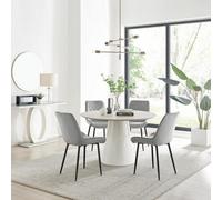 Furniturebox Uk Palma Beige Stone Effect Round Dining Table & 4 Grey Pesaro Black Leg Chairs