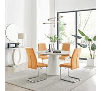 Furniturebox Uk Palma Beige Stone Effect Round Dining Table & 4 Mustard Lorenzo Chairs