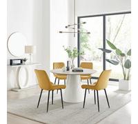 Furniturebox Uk Palma Beige Stone Effect Round Dining Table & 4 Mustard Pesaro Black Leg Chairs