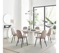 Furniturebox Uk Palma Beige Stone Effect Round Dining Table & 6 Cappuccino Corona Black Leg Chairs