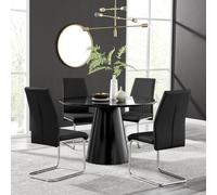 Palma Black Semi Gloss Round Dining Table and 4 Lorenzo Chairs - Black