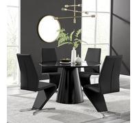 Furniturebox Uk Palma Black Semi Gloss Round Dining Table & 4 Black Willow Chairs