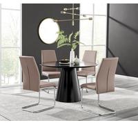 Furniturebox Uk Palma Black Semi Gloss Round Dining Table & 4 Cappuccino Lorenzo Chairs
