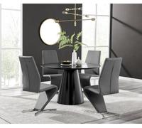 Furniturebox Uk Palma Black Semi Gloss Round Dining Table & 4 Grey Willow Chairs