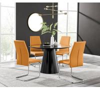 Furniturebox Uk Palma Black Semi Gloss Round Dining Table & 4 Mustard Lorenzo Chairs