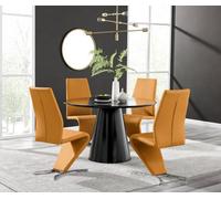 Furniturebox Uk Palma Black Semi Gloss Round Dining Table & 4 Mustard Willow Chairs