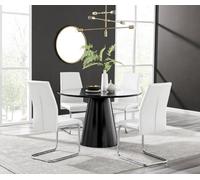 Furniturebox Uk Palma Black Semi Gloss Round Dining Table & 4 White Lorenzo Chairs
