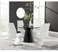 Furniturebox Uk Palma Black Semi Gloss Round Dining Table & 4 White Willow Chairs