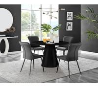 Palma Black High Gloss Round Dining Table and 4 Nora Black Leg Chairs - Dark Grey