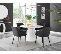 Furniturebox Uk Palma White High Gloss Round Dining Table & 4 Black Calla Black Leg Chairs