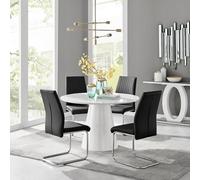 Furniturebox Uk Palma White High Gloss Round Dining Table & 4 Black Lorenzo Chairs