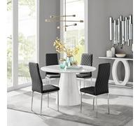 Furniturebox Uk Palma White High Gloss Round Dining Table & 4 Black Milan Chrome Leg Chairs