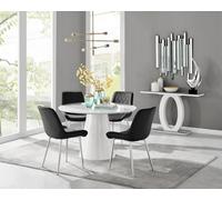 Furniturebox Uk Palma White High Gloss Round Dining Table & 4 Black Pesaro Silver Leg Chairs
