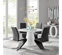 Furniturebox Uk Palma White High Gloss Round Dining Table & 4 Black Willow Chairs