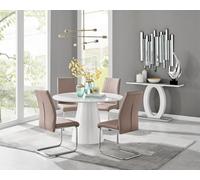 Furniturebox Uk Palma White High Gloss Round Dining Table & 4 Cappuccino Lorenzo Chairs