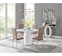 Furniturebox Uk Palma White High Gloss Round Dining Table & 4 Cappuccino Milan Chrome Leg Chairs