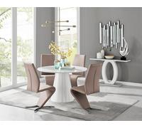 Furniturebox Uk Palma White High Gloss Round Dining Table & 4 Cappuccino Willow Chairs